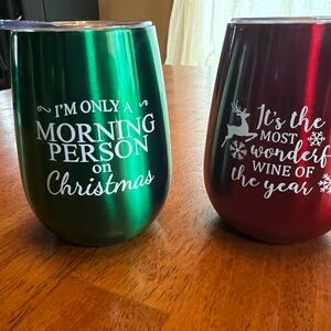 Holiday Wine Tumblers Set - Green and Red
